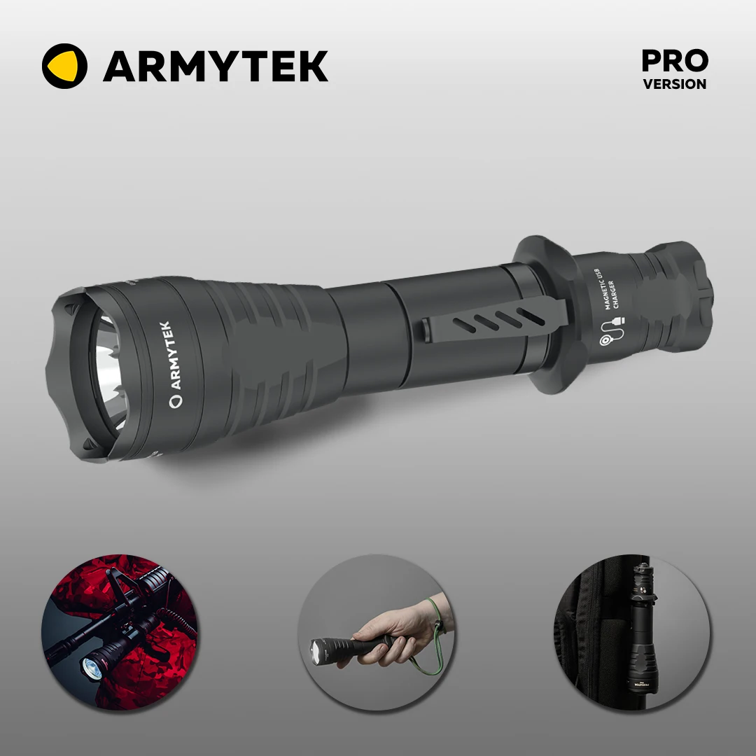 Светодиодный тактический фонарик Armytek Predator Pro XHP35HI магнитный перезаряжаемый с USB