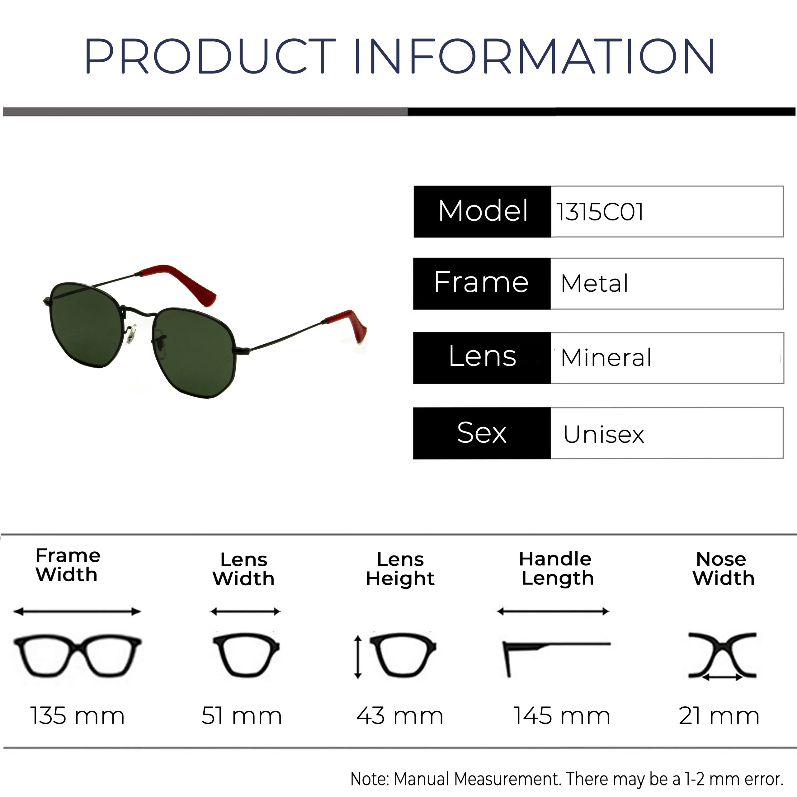 Солнцезащитные очки Zolo eyewear 1315 c01 с шестигранной головкой