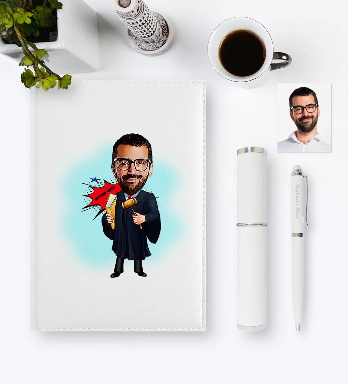

Personalized Restraint Cartoon 2020 Leather Organizer & Pen Gift Set-1