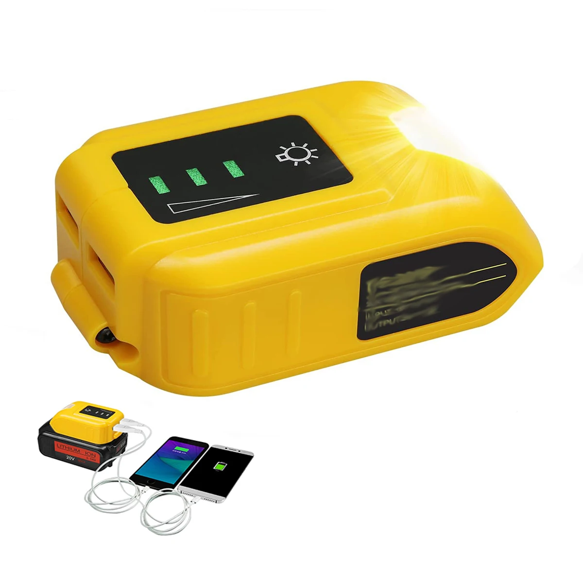 

Адаптер аккумулятора DCB090 для Dewalt, 20 в, макс. 18 в, зарядное устройство USB с двумя USB-портами, источник питания постоянного тока 12 В со светодиодн...