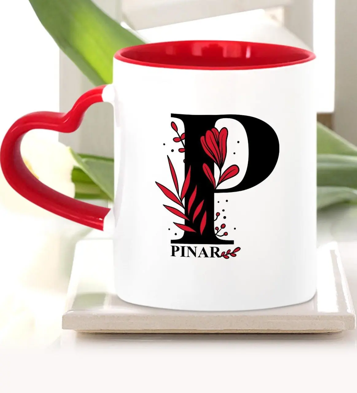 

Personalized Letter P Red Heart Mug Cup (Model 1)