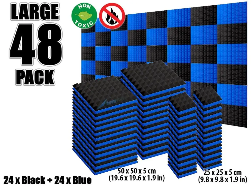 Black and Blue Arrowzoom 48 шт цветная комбинация Пирамида плитка студия Звукопоглощающая Панель акустическая пена лечение AZ1034 - Цвет: Black and Blue