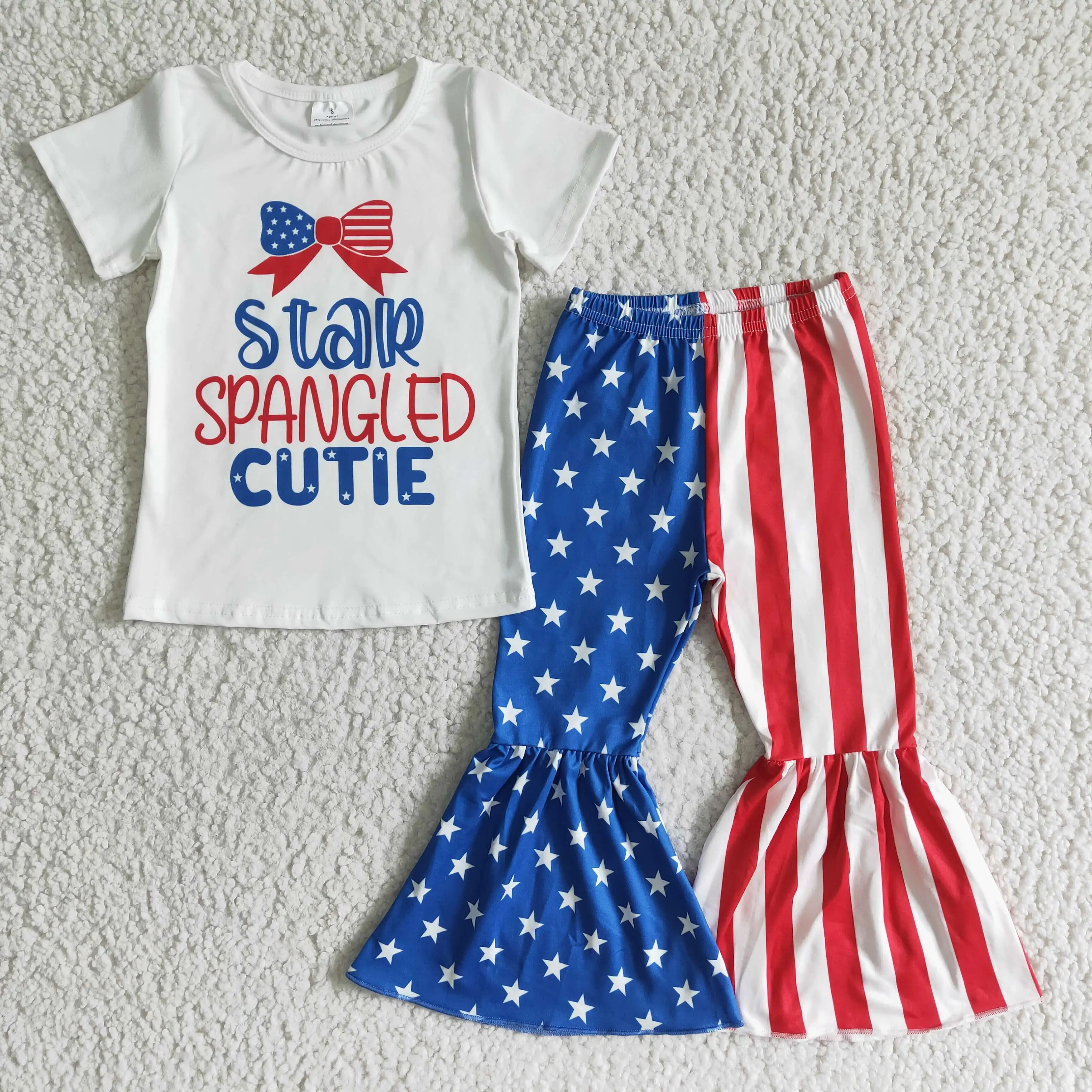 

Новый модный стильный наряд для новорожденных девочек, милый наряд для маленьких девочек, летняя детская одежда 4 июля, синяя звезда, красна...