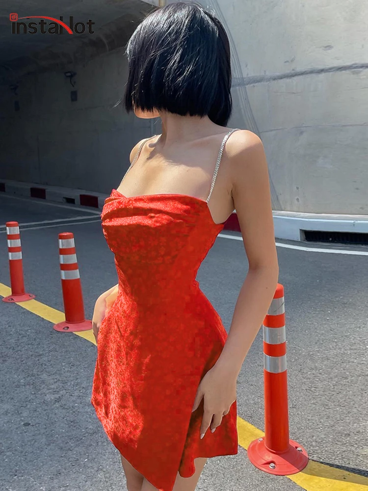 

InstaHot жаккардовое женское мини платье на бретелях без рукавов Летнее облегающее платье с бриллиантовыми стразами пикантные вечерние Клубны...