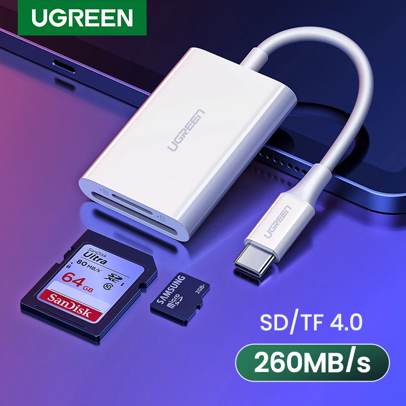 

UGREEN Card Reader Type C Card Reader SD TF Micro SD 4.0 UHS-II USB-C3.1 OTG Memory Card Reader for iPad Pro 2018/2020 Laptop