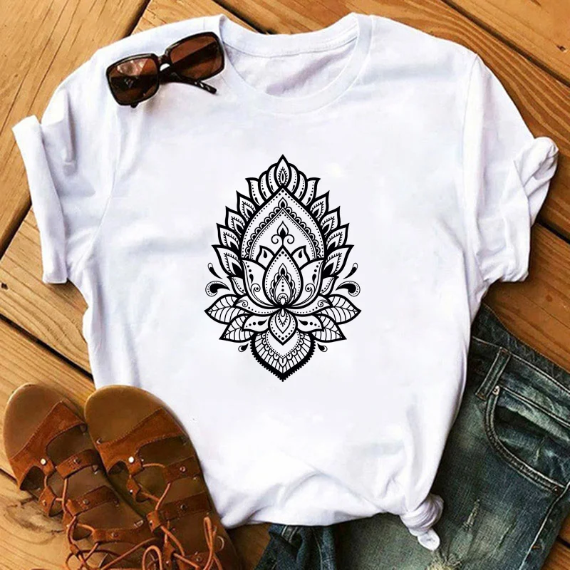 

Beautiful Mandala Print Short Sleeve Tshirt Women Aesthetics Graphic Tshirt Female Camisetas Verano Mujer Harajuku Tees Shirts