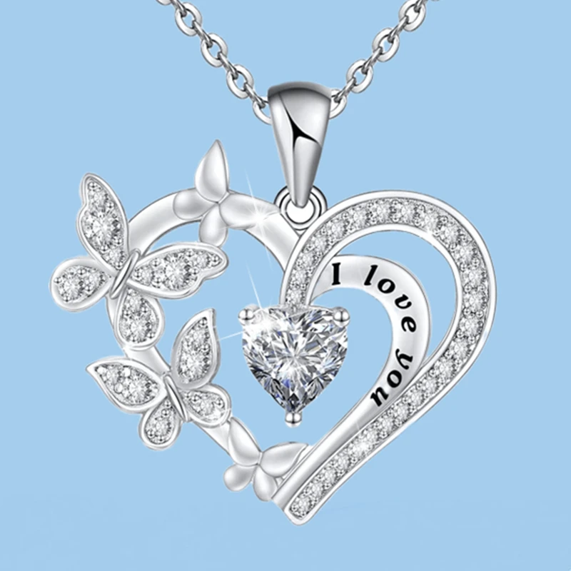 Корейская мода серебряное ожерелье Я тебя люблю с драгоценным камнем-бабочкой