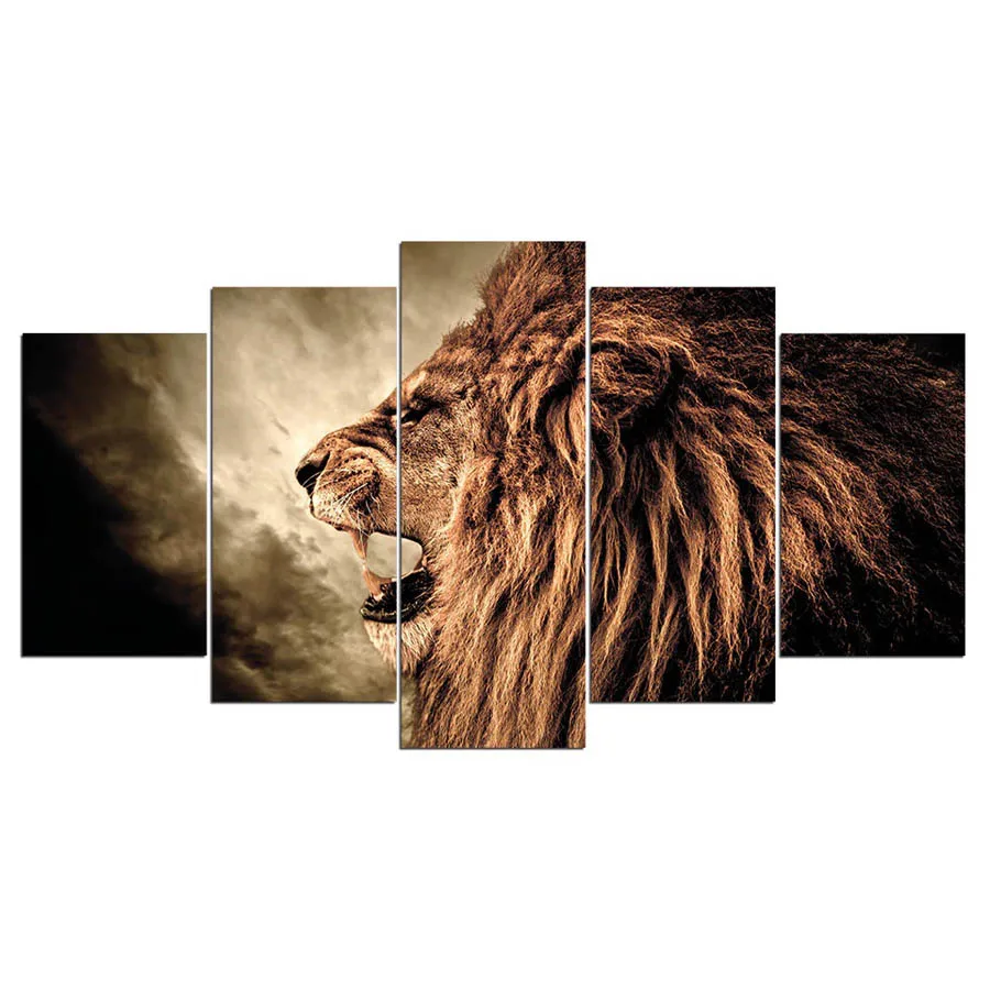 

5 Panel Canvas Art Print Wall Art Howling Lion Paintings for Living Room Wall Poster Frame Unframed Home Decor