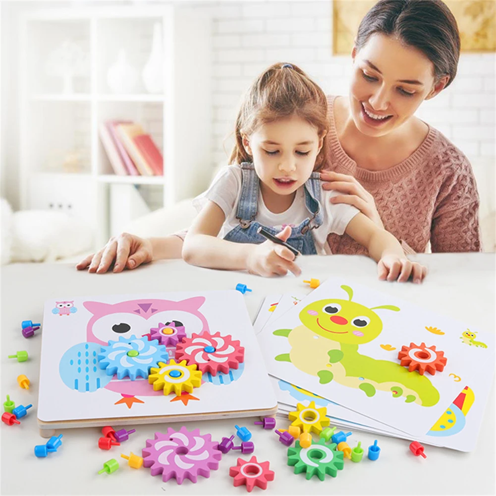 

Children's Gear Jigsaw Toy Cute Mushroom Nail Card Building Blocks Multi-functional Plug-in Teaching Aids Educational Toys