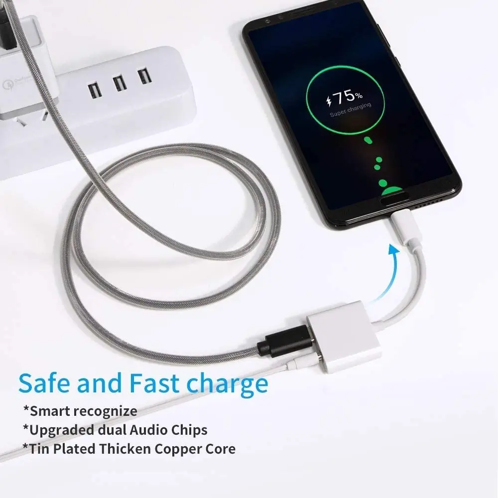 Адаптер с USB C на 3 5 мм 2 в 1 разъем для наушников типа и зарядный адаптер