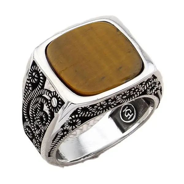 

Мужское серебряное кольцо с квадратным коричневым тигровым глазом, натуральный камень с изогнутым дизайном, ювелирные изделия, подарок для...