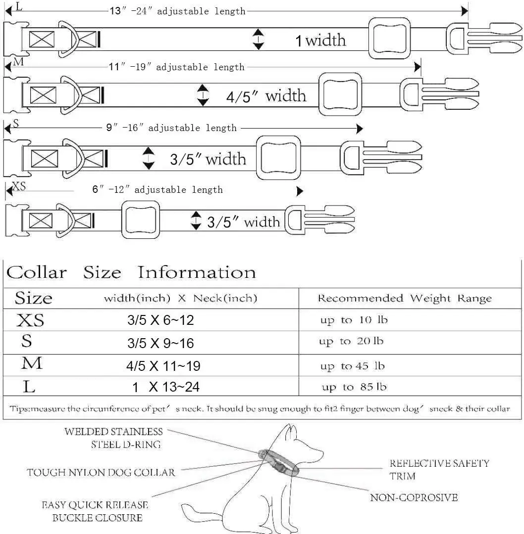 

Reflective Dog Collar Personalized Custom Dog Collar Length Adjustagble Pet Colllar fo Puppy Name Embroidered Quick Release