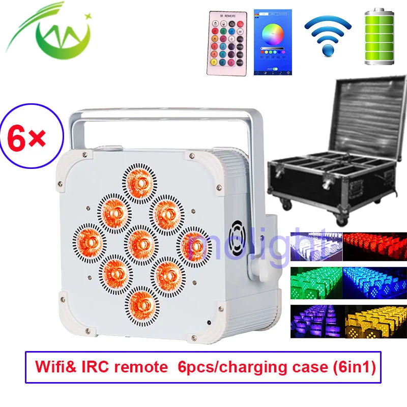 6 шт.+ зарядный чехол Wifi Беспроводные Уличные светодиодные DMX стандартные светильники RGBWA UV 6в1 9*18 Вт свадебное устройство дистанционного управления на батарейках освещение для вечеринок и дискотек