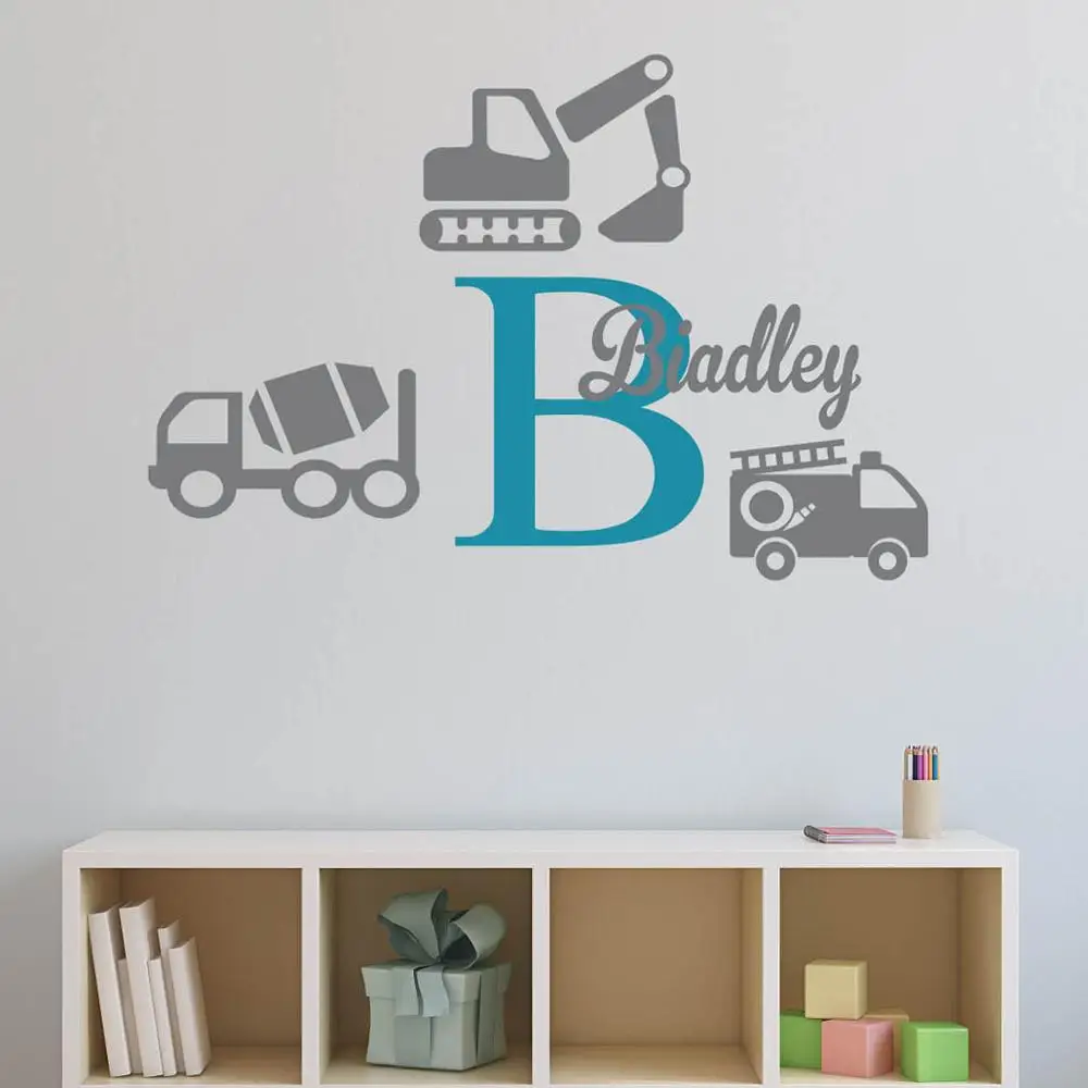 Большая наклейка на стену с именем заказ строительный кран грузовик