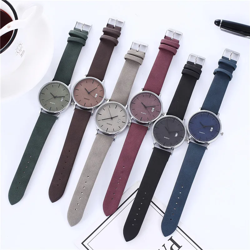 

Men's Ultra-Thin Business Luxury Quartz Watch Simple Scale With Calendar Male Watch Leather Strap Pin Buckle Watch For Men