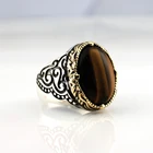 Турецкий Стиль Чистый Настоящий Стерлингового Серебра 925 Натуральный Камень Кольцо Для Мужчин Женщин Высококачественные Ювелирные Изделия Панк Ретро Мода Старинные Подарок Ручной Работы Циркон Оникс Агат Аксессуар