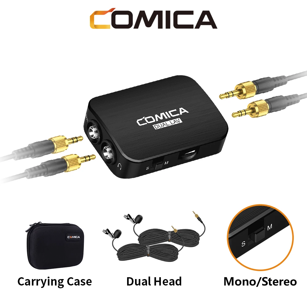 Comica CVM-D03 Dual Lavalier Lapel Microphone Clip on Professional Interview Mic for Cameras Camcorders Smartphones Video Record