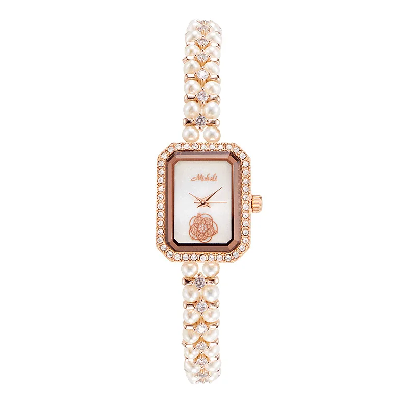 I'WAIT Women Quartz Watch Pearl Light Luxury Small And Exquisite Ins Wind Square Niche Retro Watch Female  Bracelet Female Watch enlarge