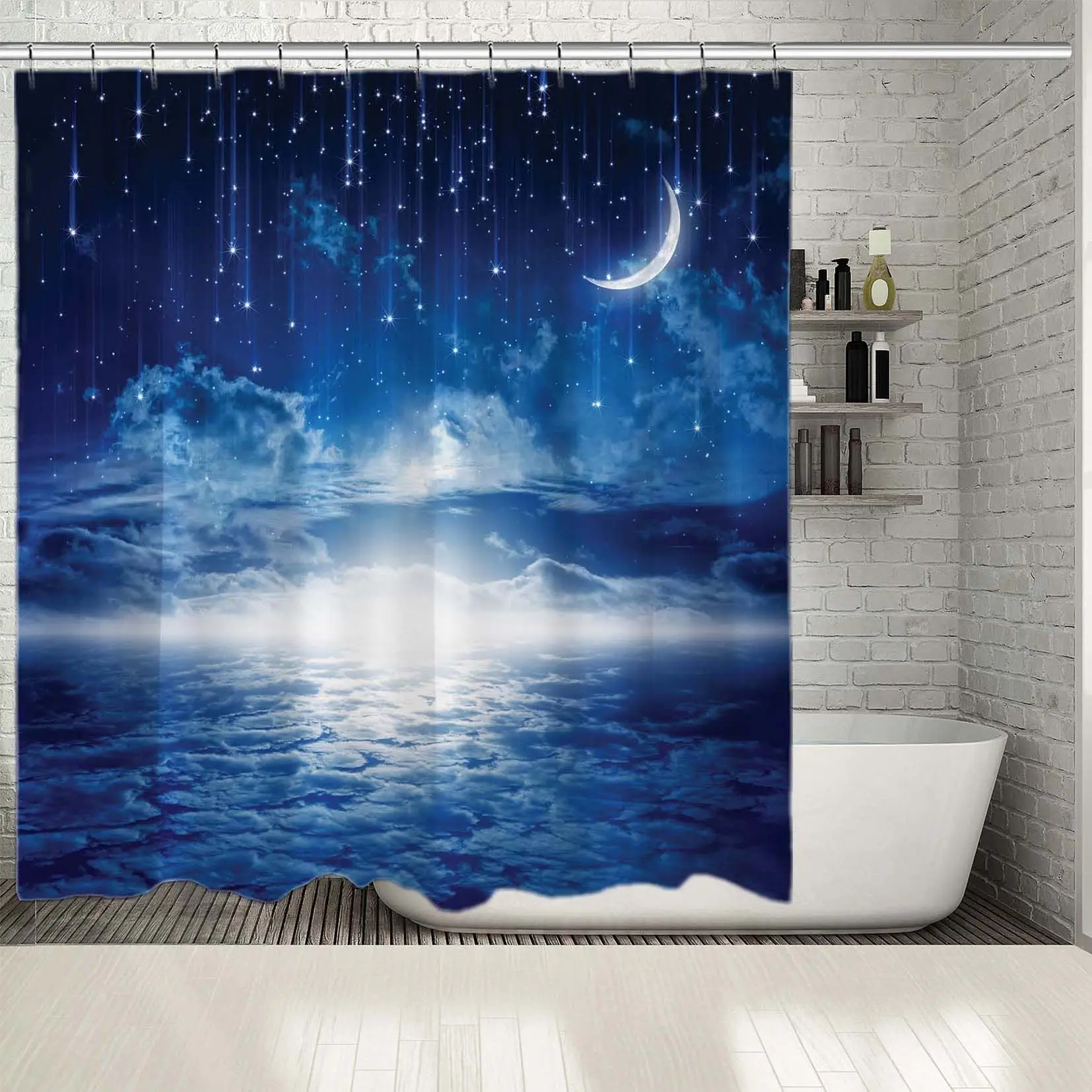 Занавеска для душа Новая Луна звезды облака светящийся горизонт Астрология
