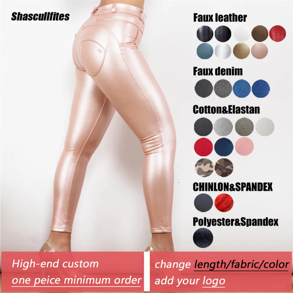 Shascullfites Tailored Hot Pink Leather Pants Womens Fleece Lined Leggings Shiny Leather Logo Custom Pants