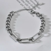 simple fashion stainless steel link chain bracelets for women girl men silver color hiphoprock adjustable bracelet jewelry gift