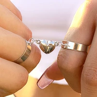 2pcsset magnet heart rings for lovers simple adjustable couple rings minimalism ring sets jewelry weeding gifts