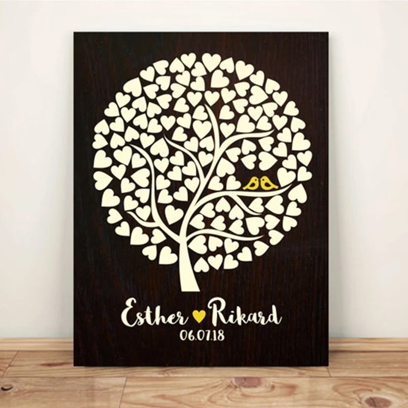 3D Свадебная Гостевая книга дерево на заказ с милыми птицами Персонализированная