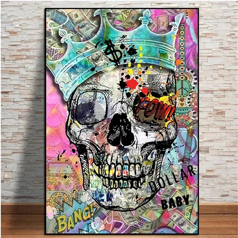 

Graffiti Canvas Painting Wall Art Abstract Colorful Horror Skull King With Crown Poster Print For Living Room Pop Art Home Decor