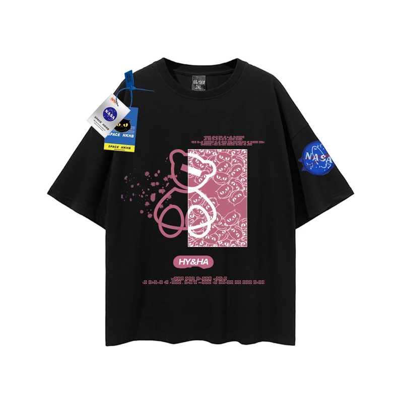 

CINSY Mens Men T-shirt 2021 Solid Oversized Outfits of Causal Cotton Summer Wear Pink Cute Bear Print T-shirts For Men
