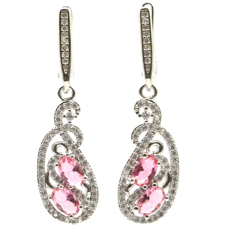 39x11 мм Великолепные Длинные большие серьги из серебра с розовым турмалином и