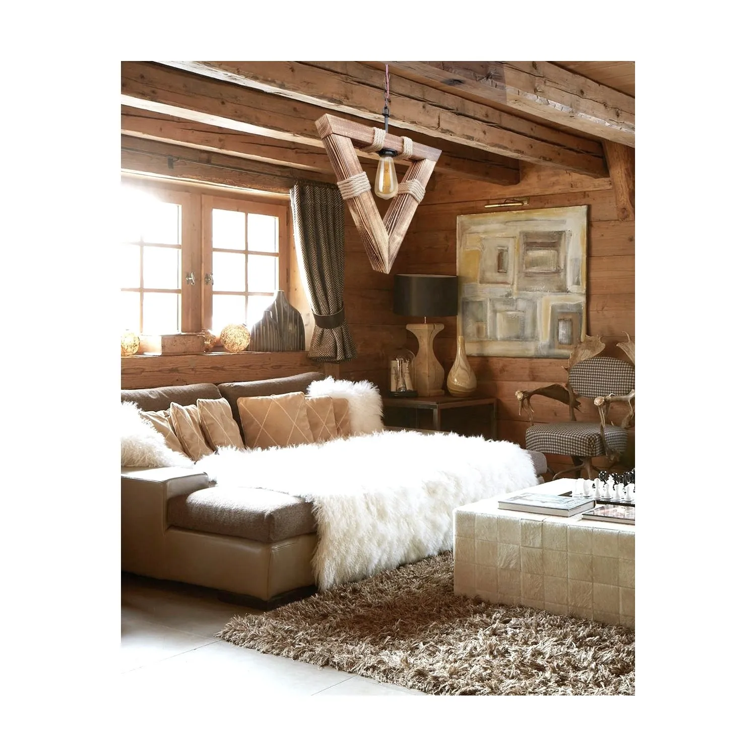 Деревянная люстра-Треугольная деревянная люстра с одной