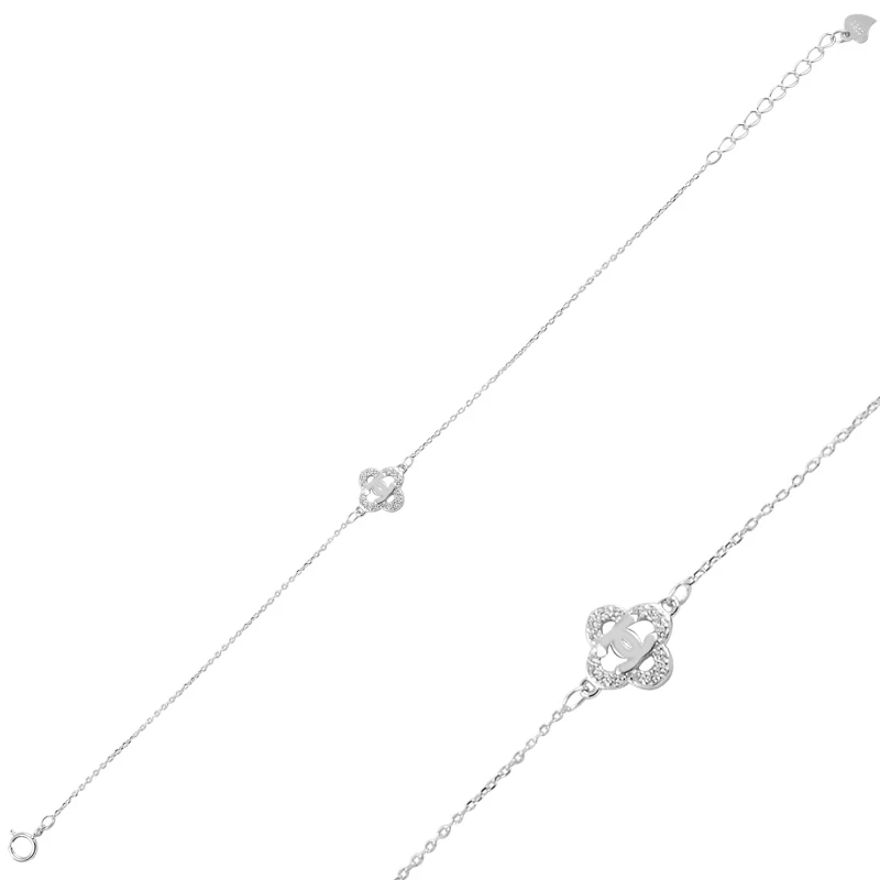 

Silver 925 Sterling Zircon Four Leaf Clover Bracelet