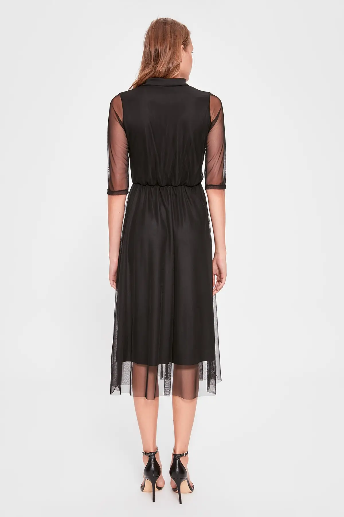 Trendyol черное трикотажное платье со шнуровкой TWOAW20EL1200