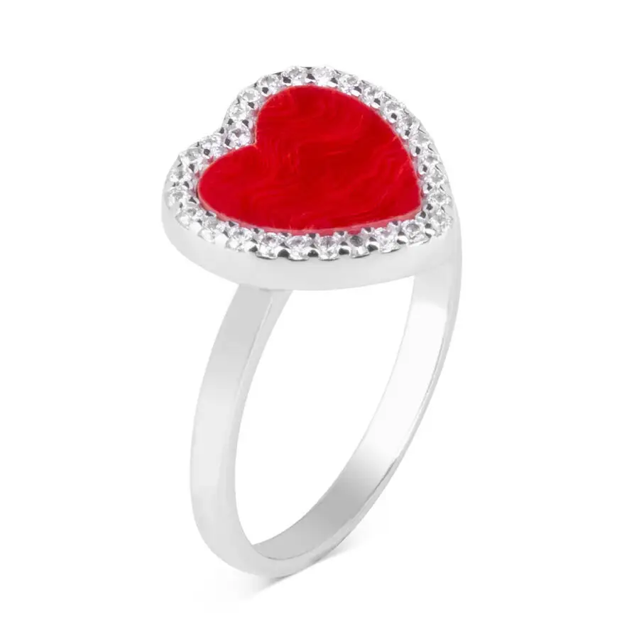 

Женское кольцо с красным камнем и сердечком из стерлингового серебра 925 пробы, модное турецкое высококачественное кольцо ручной работы