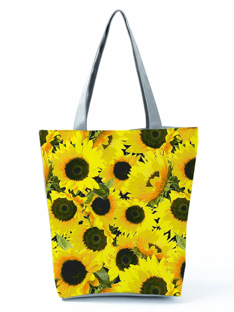 

Сумка с принтом золотого подсолнуха женская, Простой повседневный саквояж на плечо, вместительная винтажная Портативная сумка для покупок ...