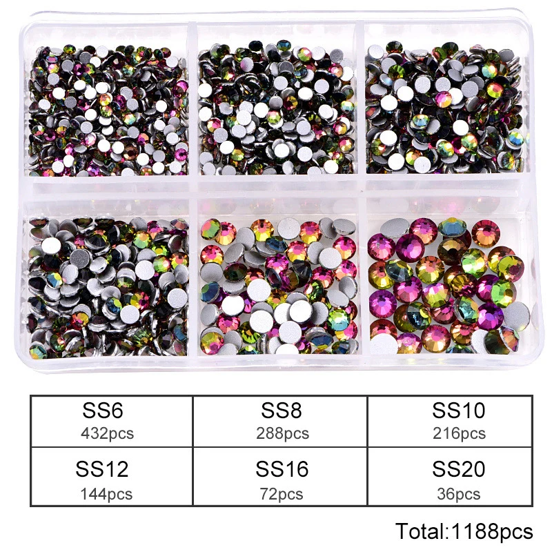

Polari 1188pcs/box Mixed Color Size Nail Rhinestones Non Hotfix Flatback Glass Crystal Strass Rhinestone For Nail Art
