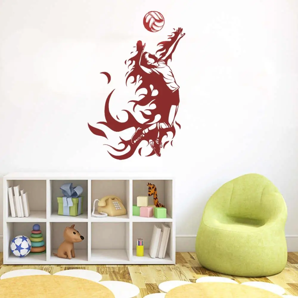 Blazing Volley Ball Girl Silhouette Stickers Removable Volleyball Sports Decal For Living Room Decoration A001110 | Дом и сад