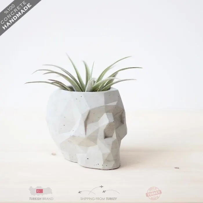 Handmade Geometric Skull Concrete Planter Succulent Cactus Pot Gothic Home Decor Pen Holder Gift Modern Home Office Decor