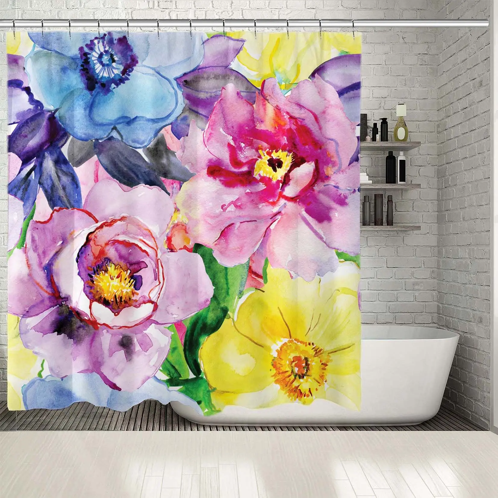 Занавеска для душа абстрактная Акварельная живопись с лилией магнолии цветы