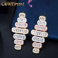 cwwzircons geometric dangle drop baguette cubic zirconia long earrings 3 tone rose gold plated wedding banquet jewelry cz715
