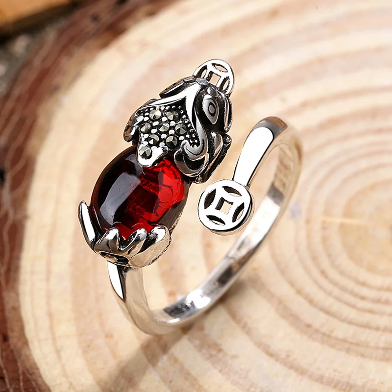

Vintage Lucky Pixiu Coins Ring For Women Men Feng Shui Amulet Wealth Adjustable Finger Rings Birthday Charm Jewelry Gifts