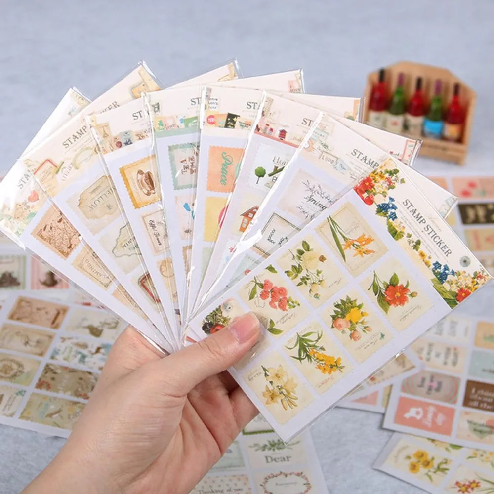 10 Sheets 80 Pcs Retro Stamp Decoration Stickers Mini Paper Sticker DIY Diary Album Scrapbooking Seal Stationery | Канцтовары для