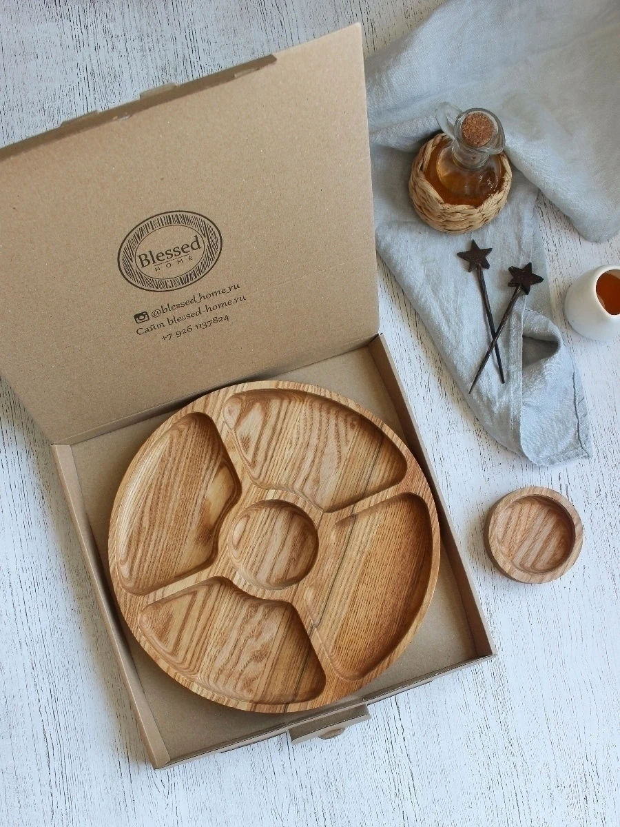 Менажница деревянная Blessed HOME / посуда для сервировки стола тарелка блюдо 27*27 | Дом