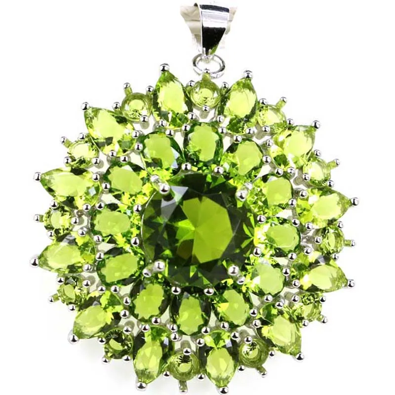 

38x33mm Jazaz 6.5g Created Violet Tanzanite Green Peridot Pink Kunzite 925 Solid Sterling Silver Pendant Eye Catching