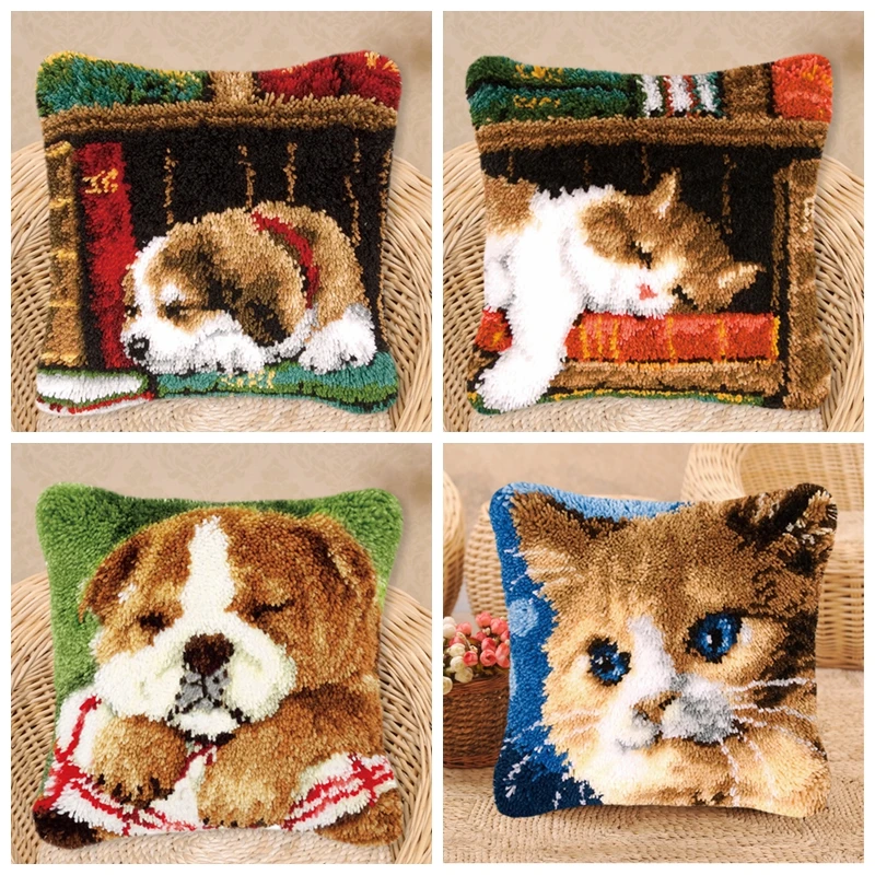 

Cat Dog Latch Hook Animal Series Latch Hook Kit Segment Embroidery Pillow Wool Carpet Embroidery Rabbit Knooppakket Pillow Case