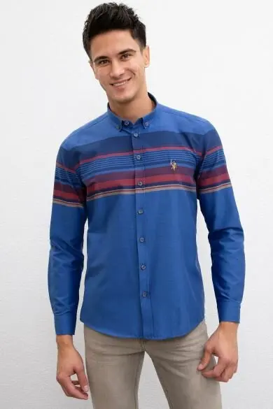 Поло США ASSN. Темно-синяя приталенная рубашка | Мужская одежда