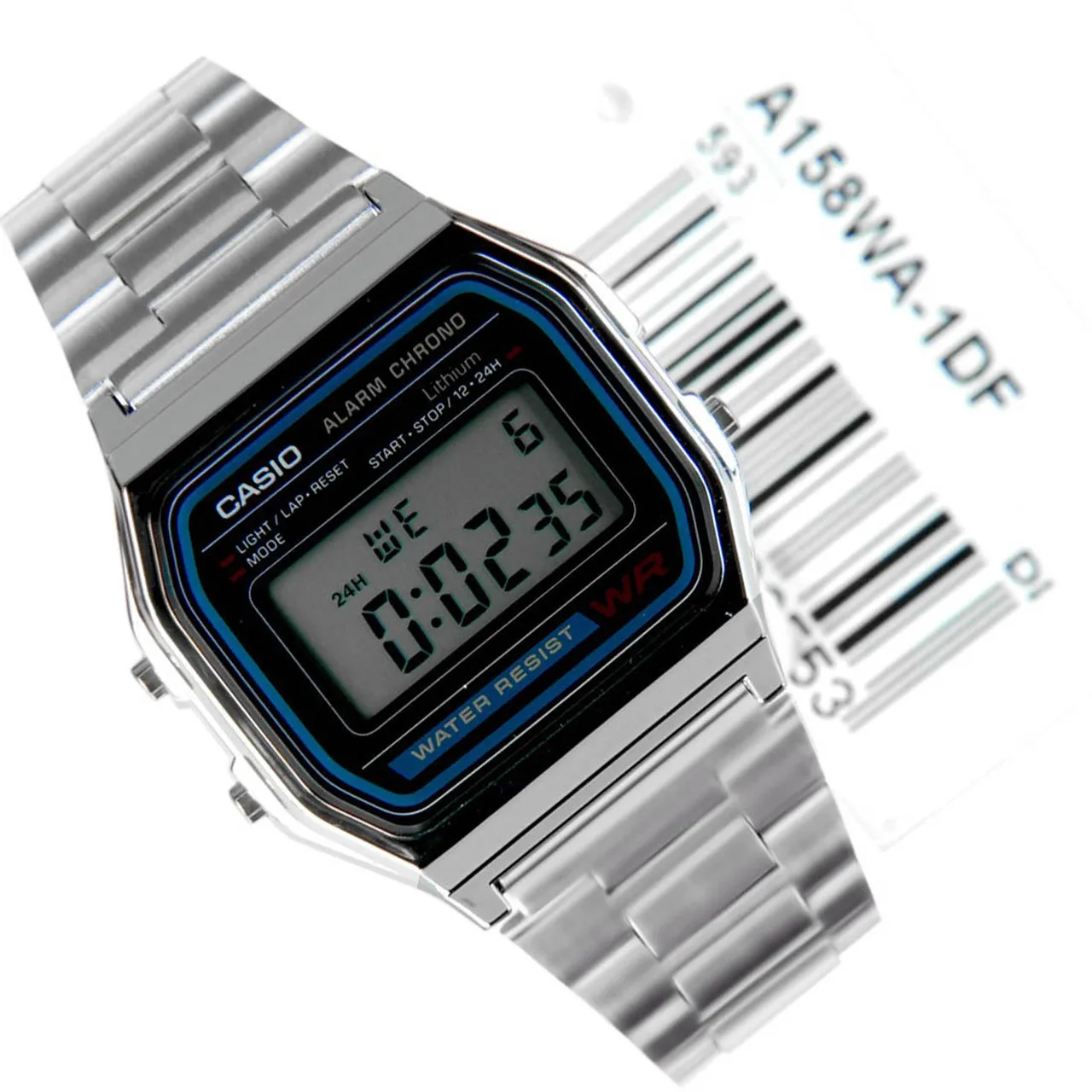 Digital Watch female child Casio A158WA-1Q silver plated alarm-led light Men's A158WA-1 Stainless Steel | Наручные часы