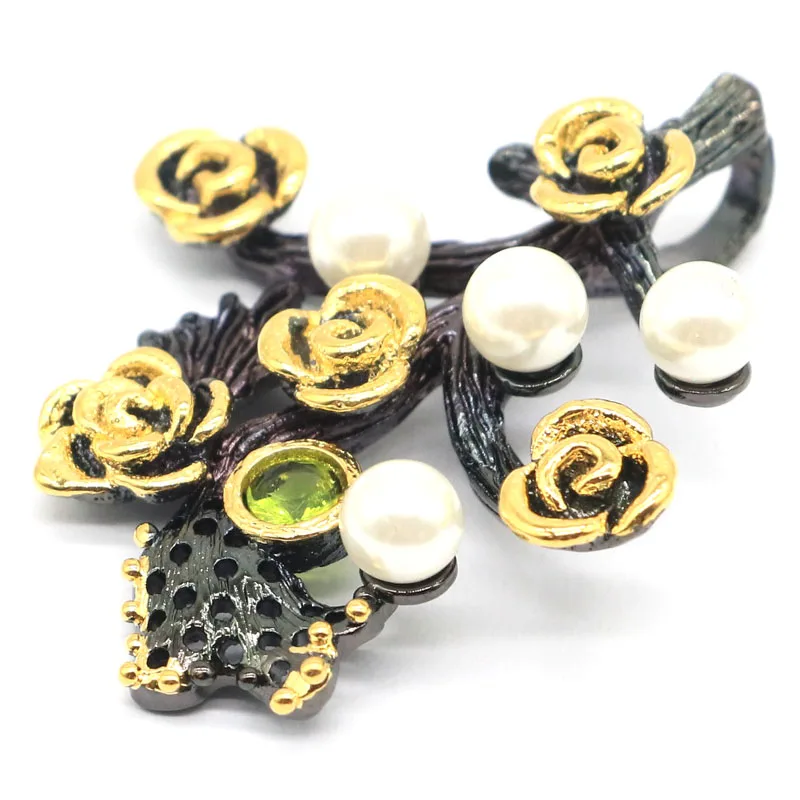 50x43 мм возвышенная форма античного дерева 18 г Зеленый Перидот белый жемчуг