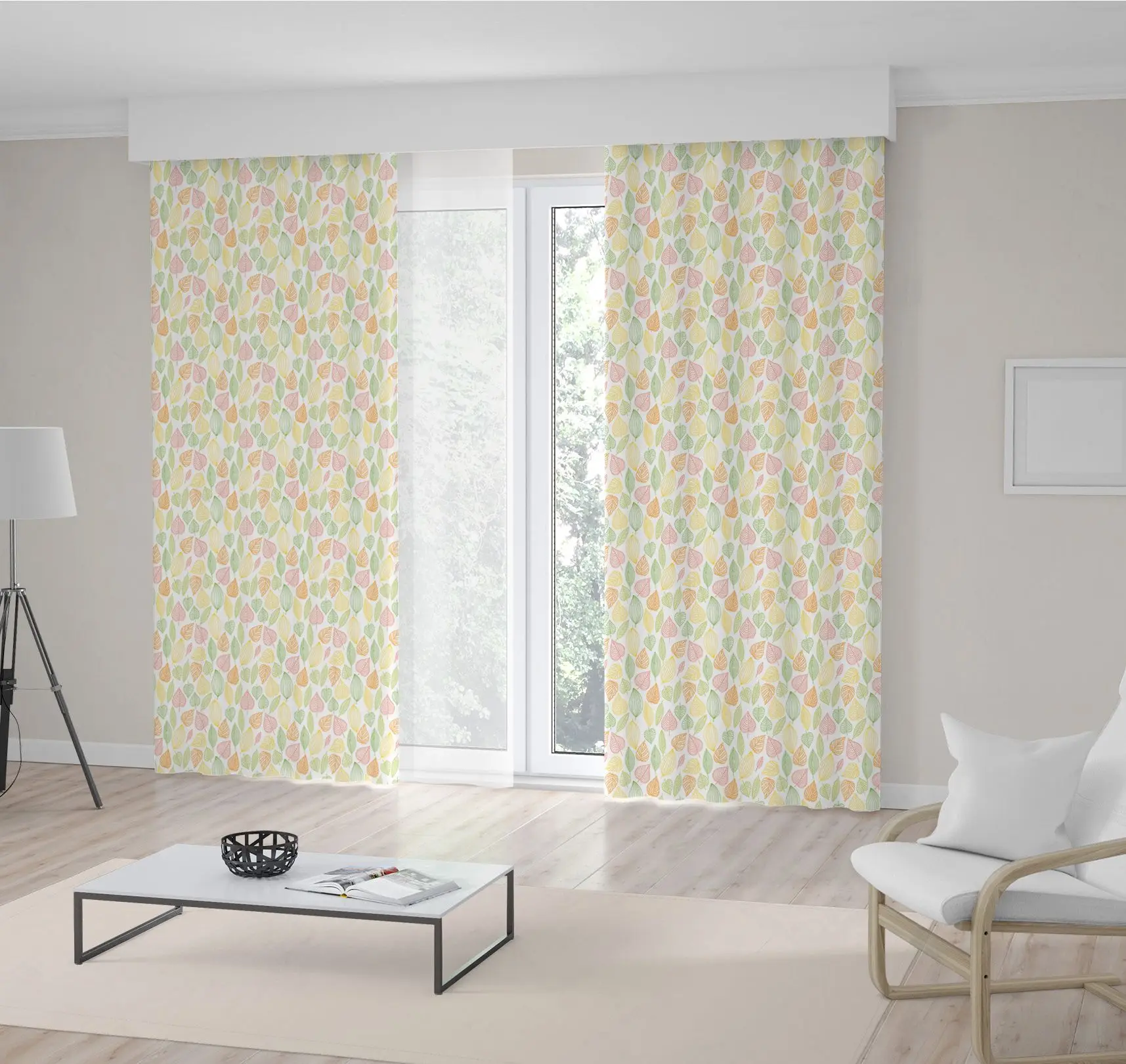 

Curtain Colorful Spring Leaves Pattern Soft Colored Decorating Spring Nature Themed Artwork