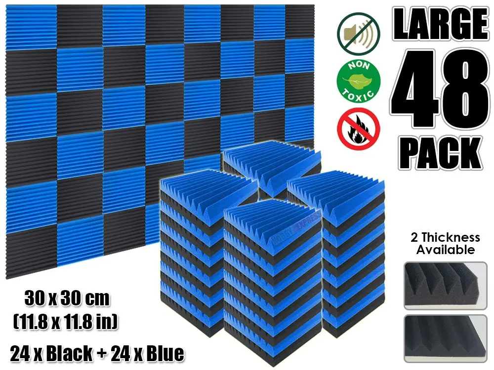 48pcs Blue and Black Arrowzoom мульти-Клин 12T акустическая студия пена плитка Звукопоглощающая Панель 30x30 см(11,8x11,") цвет Combi KK1167 - Цвет: 48pcs Blue and Black